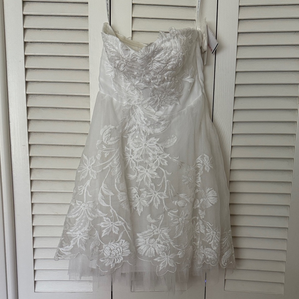 Elegant White Floral Mini Dress, Bridal, Wedding Dress, Vacation